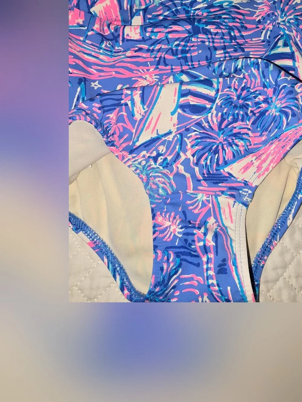 Lilly Pulitzer Girls One-Shoulder Sailboat Print Swimsuit in Blue & Pink
